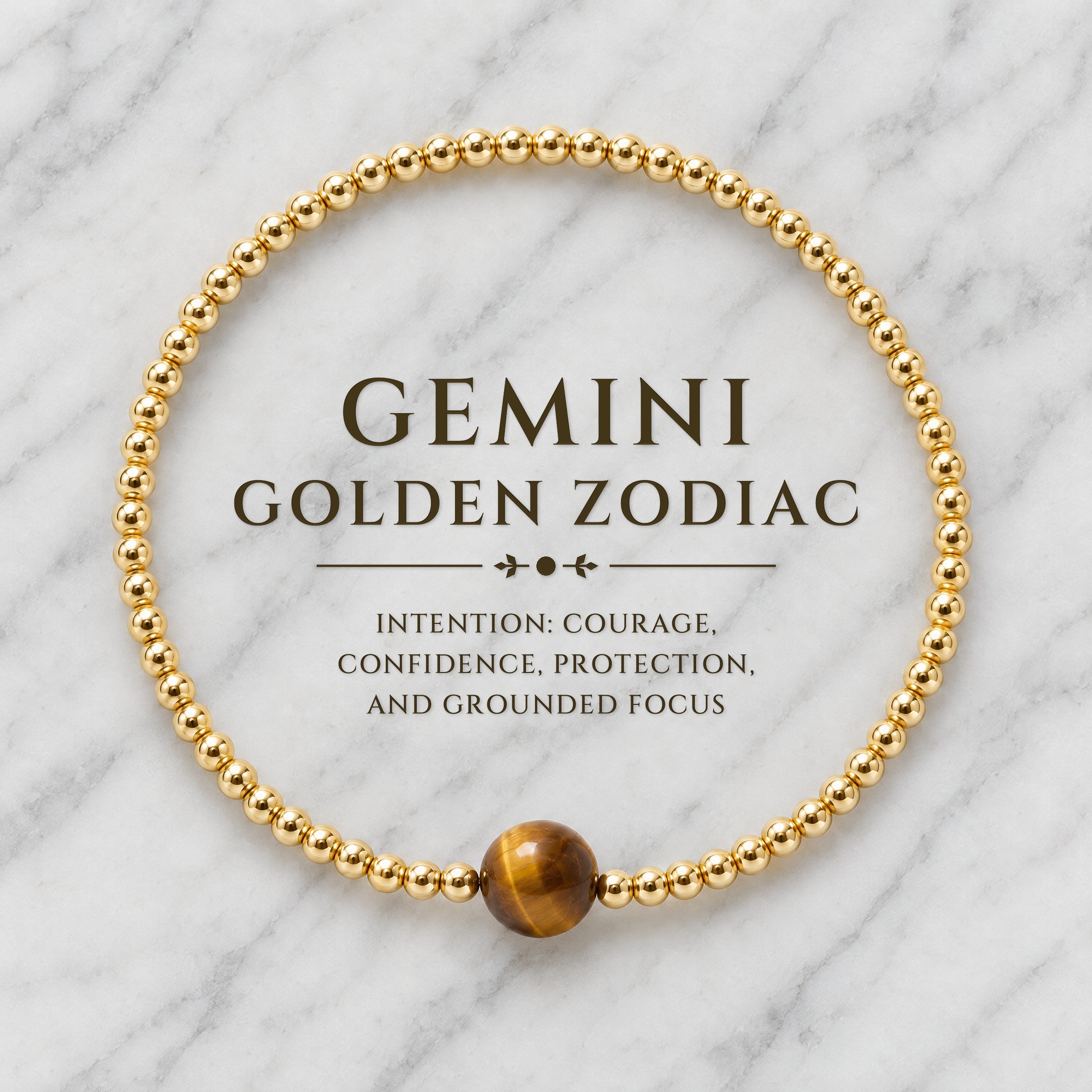 Gemini Golden Zodiac Tigers Eye 2026 Bracelet REAL Gold