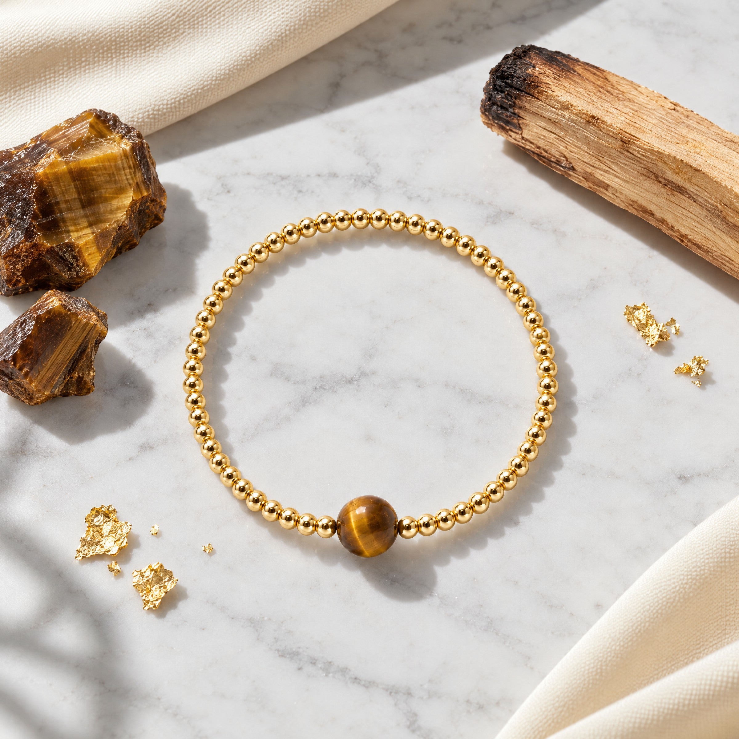 Gemini Golden Zodiac Tigers Eye 2026 Bracelet REAL Gold