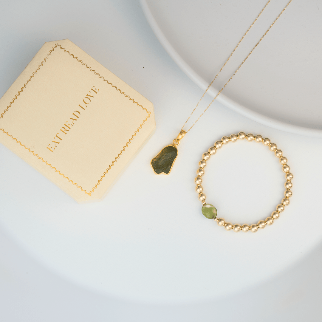 Genuine Moldavite REAL Gold Bracelet - Eat.Read.Love.