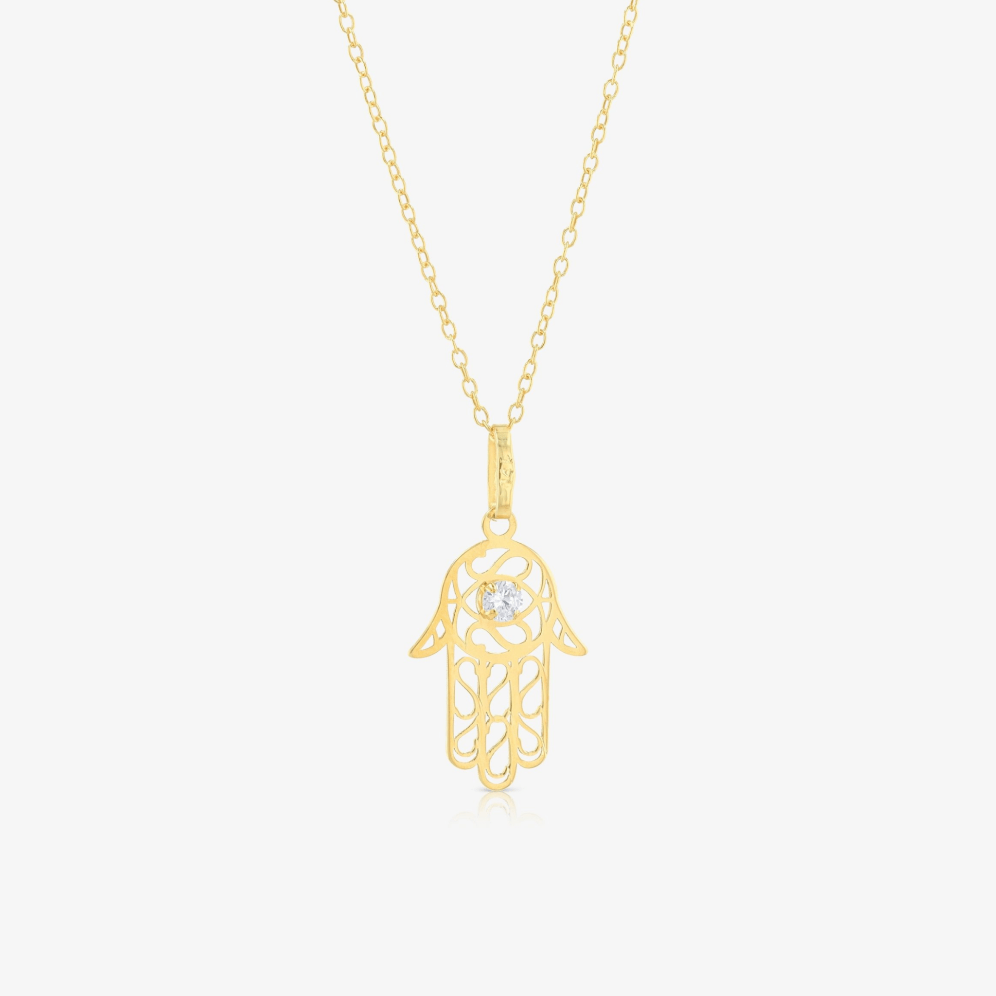 Hamsa Diamond Pendant 14k REAL Gold - Eat.Read.Love.