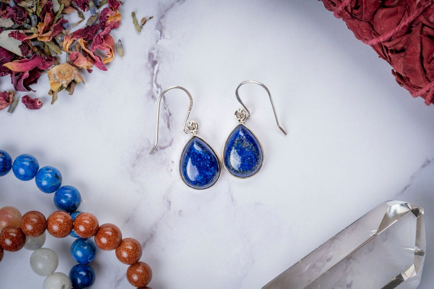 Lapis Lazuli Teardrop Sterling Silver Earrings - Eat.Read.Love.
