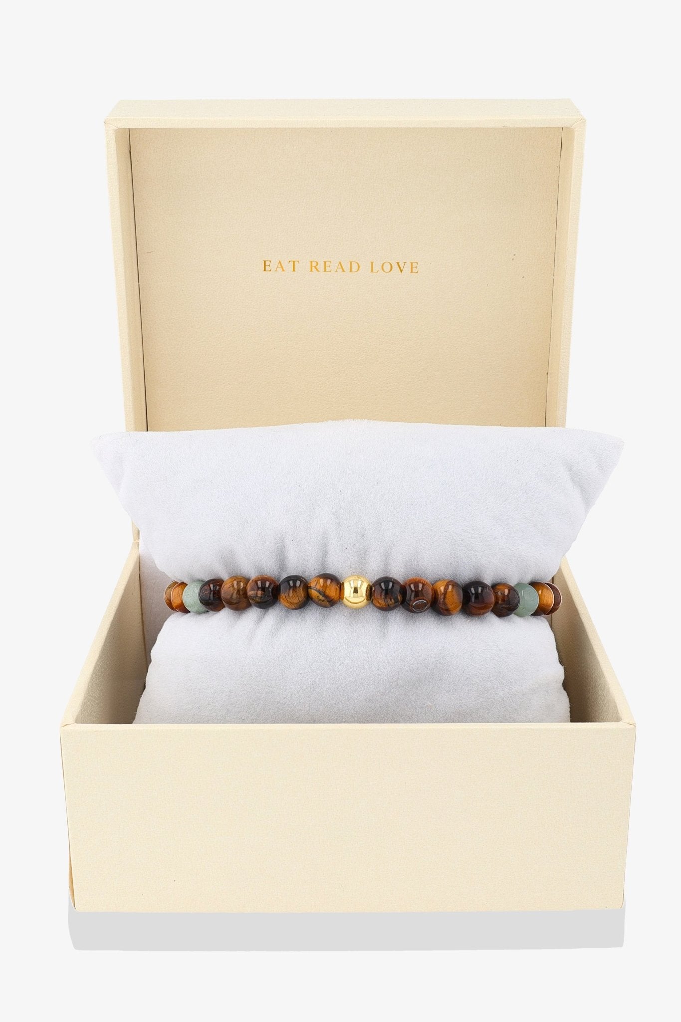Leo Tigers Eye and Jade Crystal Bracelet with REAL Gold - Eat.Read.Love.