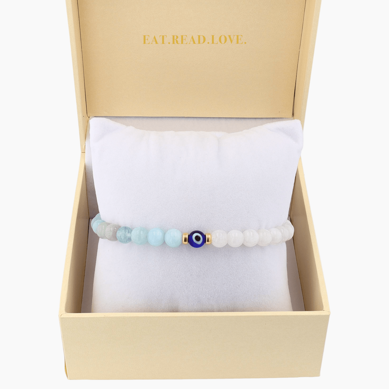 Magnetic Balance - Moonstone And Aquamarine Evil Eye Bracelet - Eat.Read.Love.