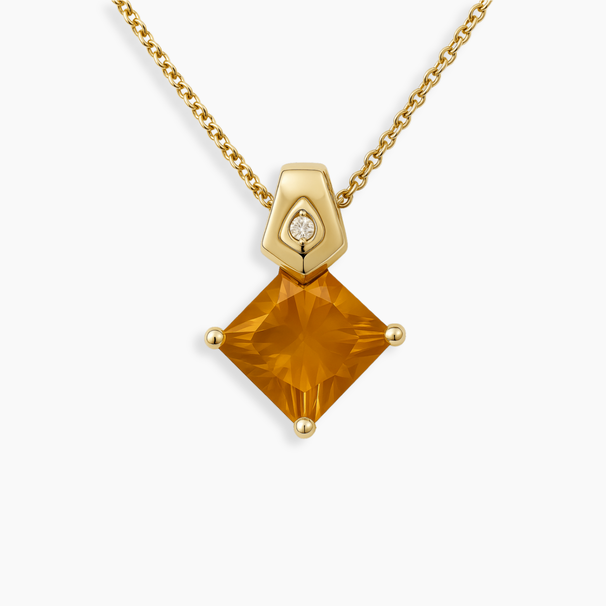 Millionaire Grade A Diamond Shape Citrine 14K Real Gold Pendant - Eat.Read.Love.