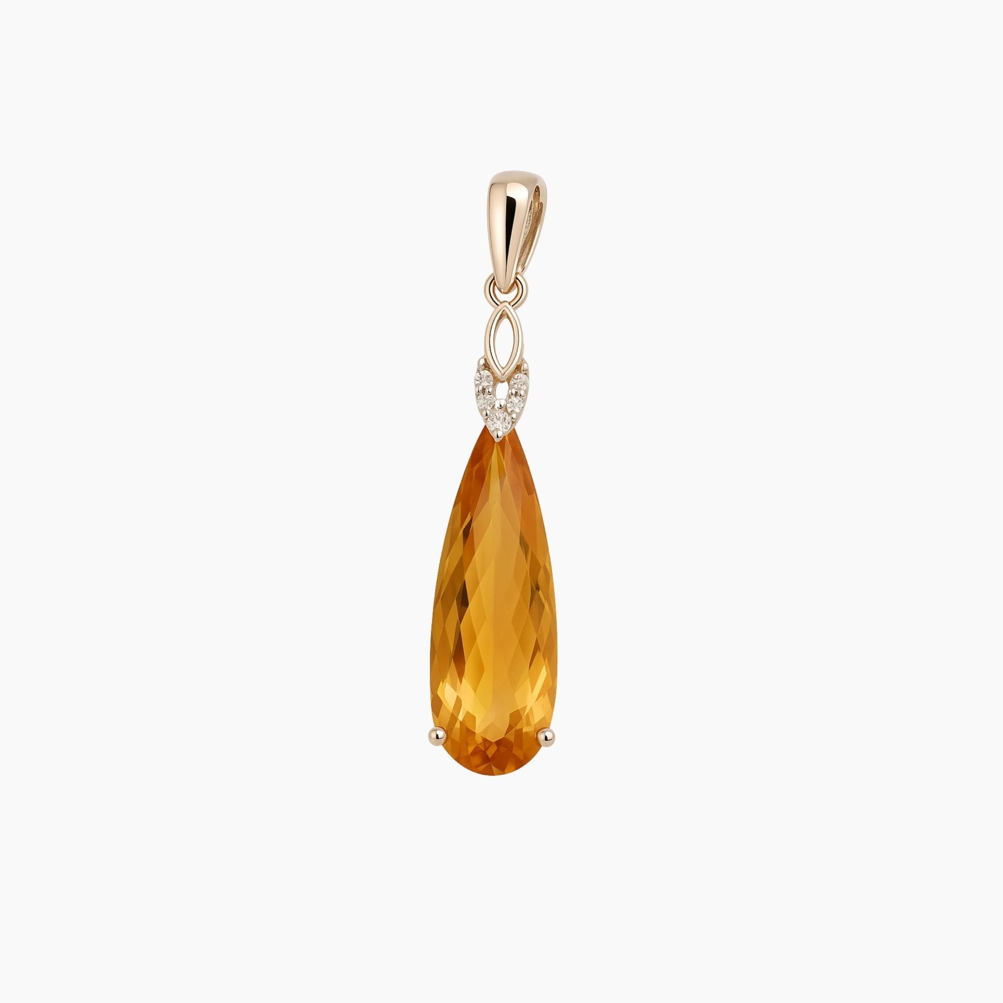 Millionaire Grade A Tear Drop Shape Citrine 14K Real Gold Pendant - Eat.Read.Love.