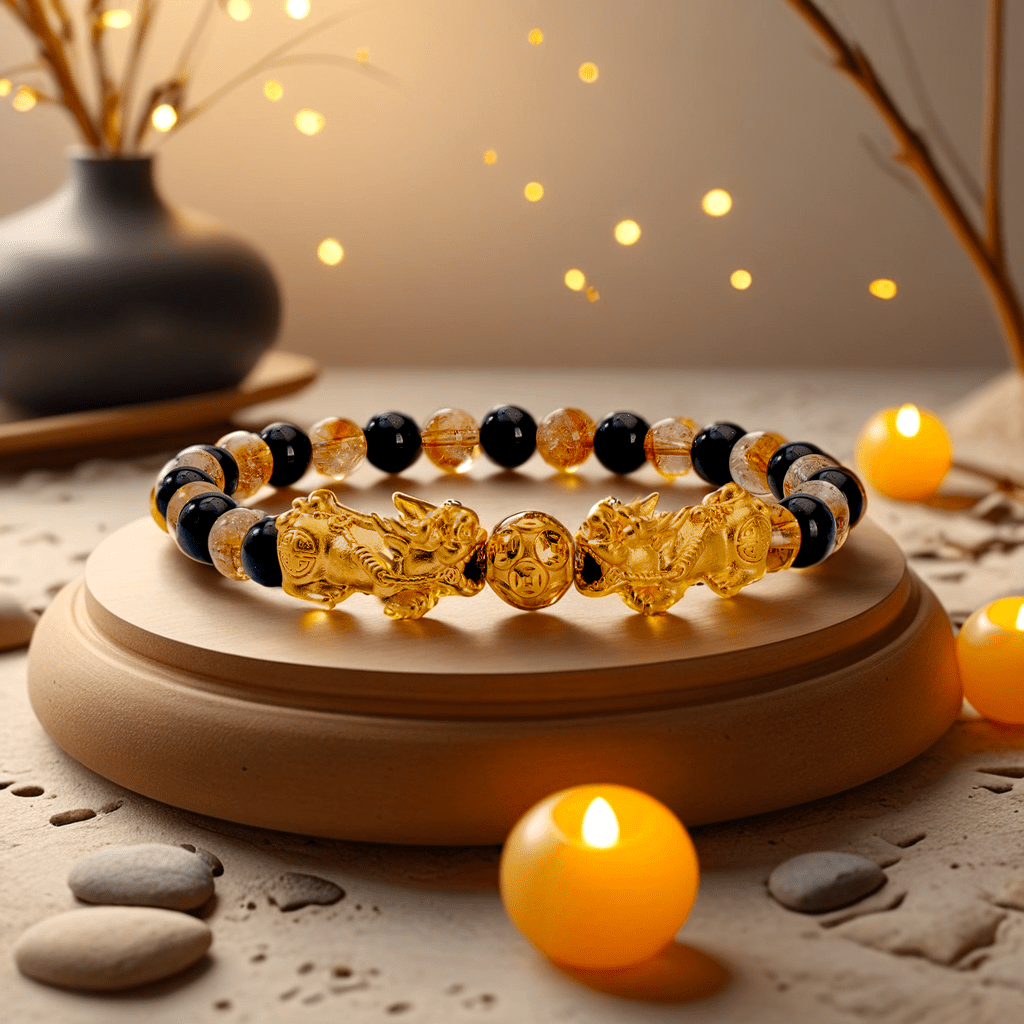 Money Attracting Citrine and Black Obsidian Double Pixiu Bracelet - Eat.Read.Love.