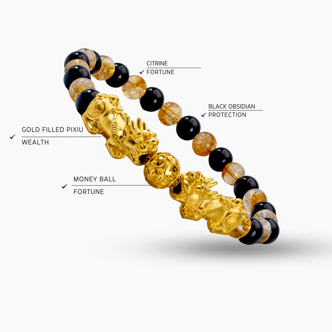Money Attracting Citrine and Black Obsidian Double Pixiu Bracelet - Eat.Read.Love.