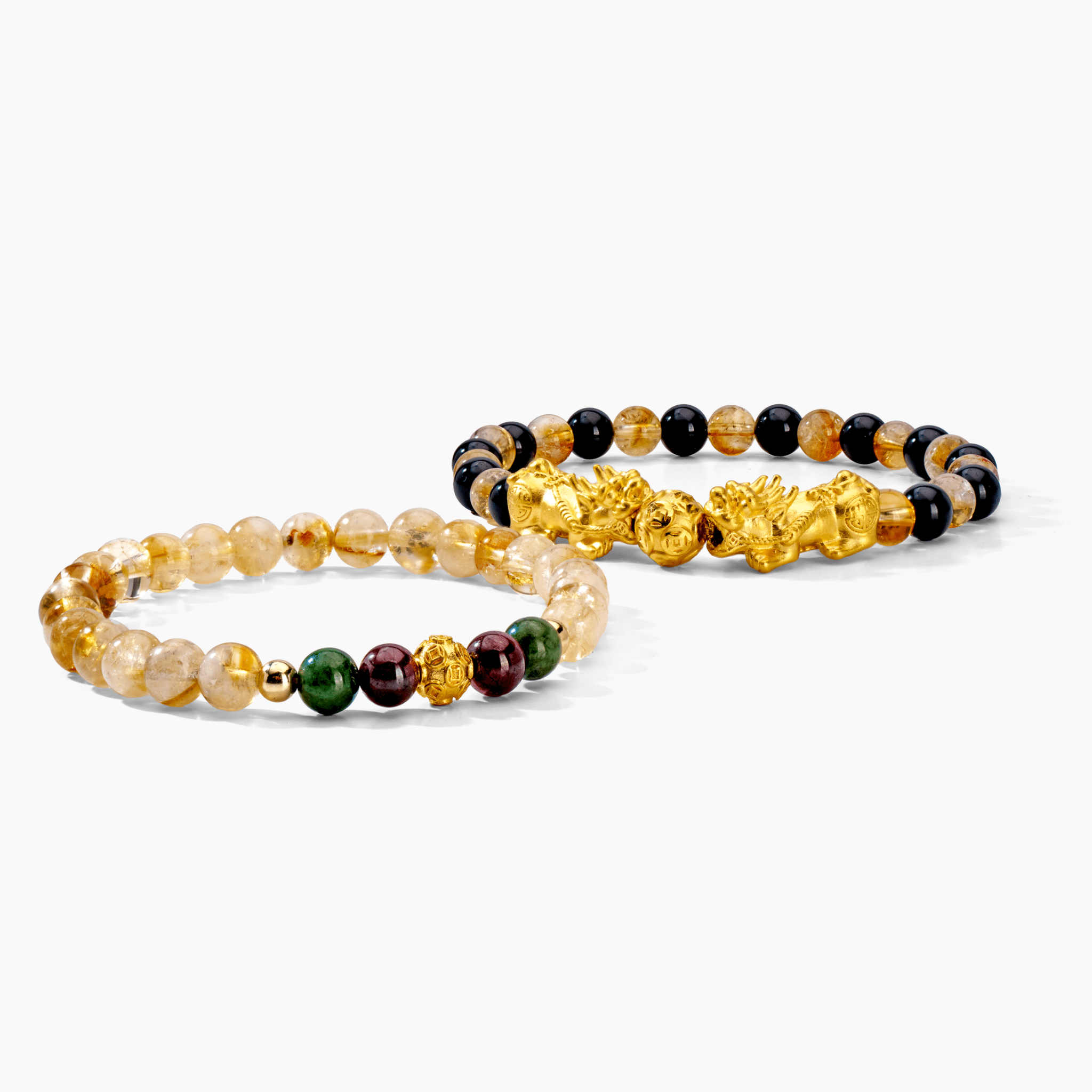 Natural Citrine and Black Obsidian Double Pixiu Feng Shui 24k REAL Gold Bracelet - Eat.Read.Love.