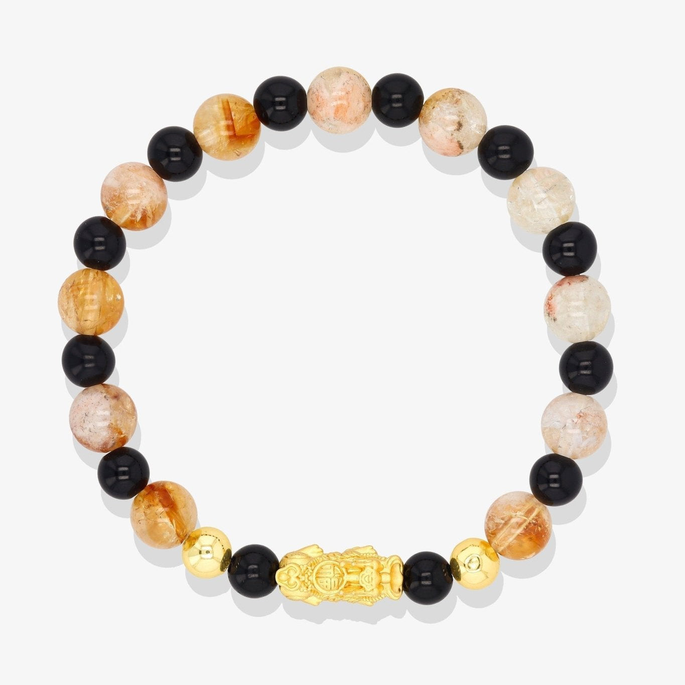 Natural Citrine and Black Obsidian Unlimited Wealth 18K Gold Vermeil Pixiu Feng Shui Bracelet - Eat.Read.Love.