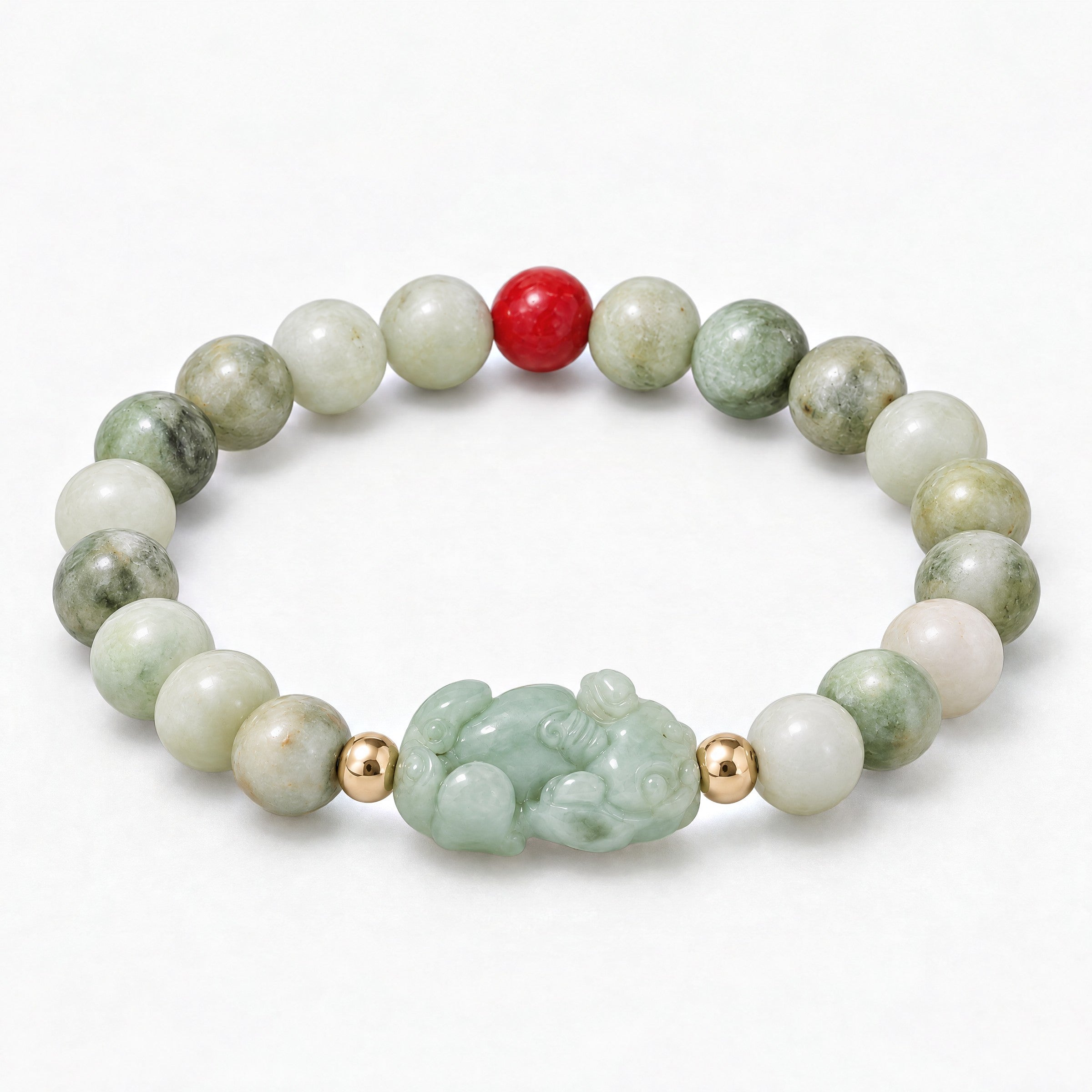 Natural Green Jade Pixiu Wealth Bracelet With REAL Gold