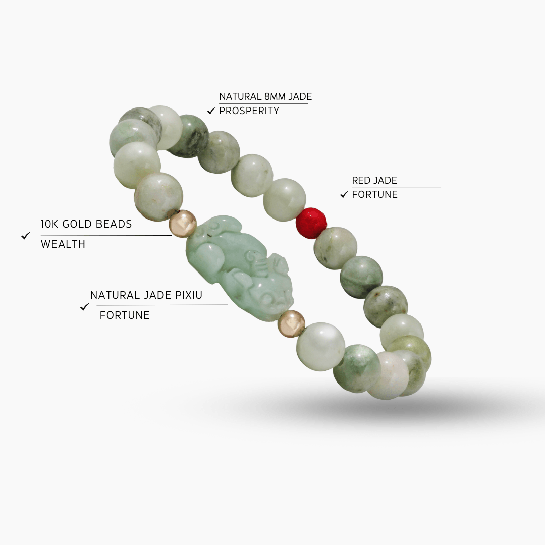 Natural Green Jade Pixiu Wealth Bracelet With REAL Gold - Eat.Read.Love.