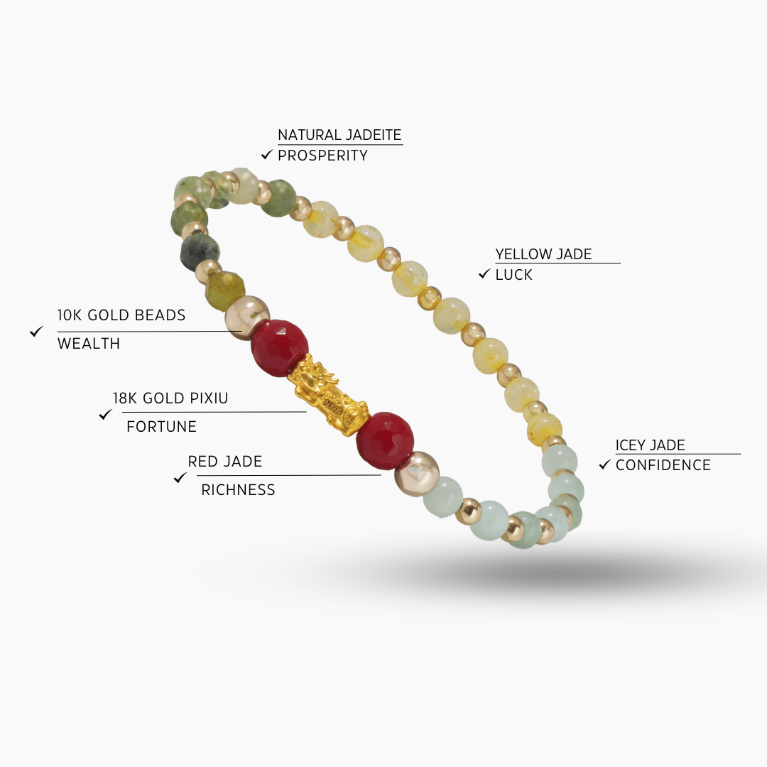 Natural Green Jade Pixiu Wealth Bracelet With REAL Gold - Eat.Read.Love.