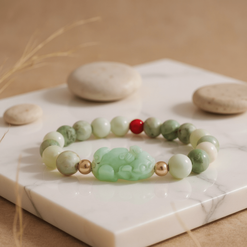 Natural Green Jade Pixiu Wealth Bracelet With REAL Gold - Eat.Read.Love.