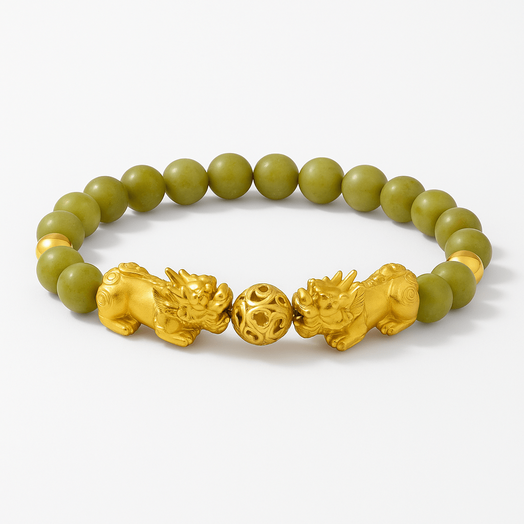 Natural Green Jade with Gold Pixiu - Eat.Read.Love.
