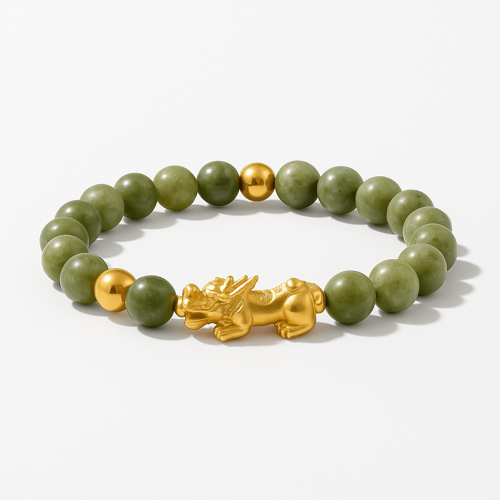 Natural Green Jade with Gold Pixiu - Eat.Read.Love.