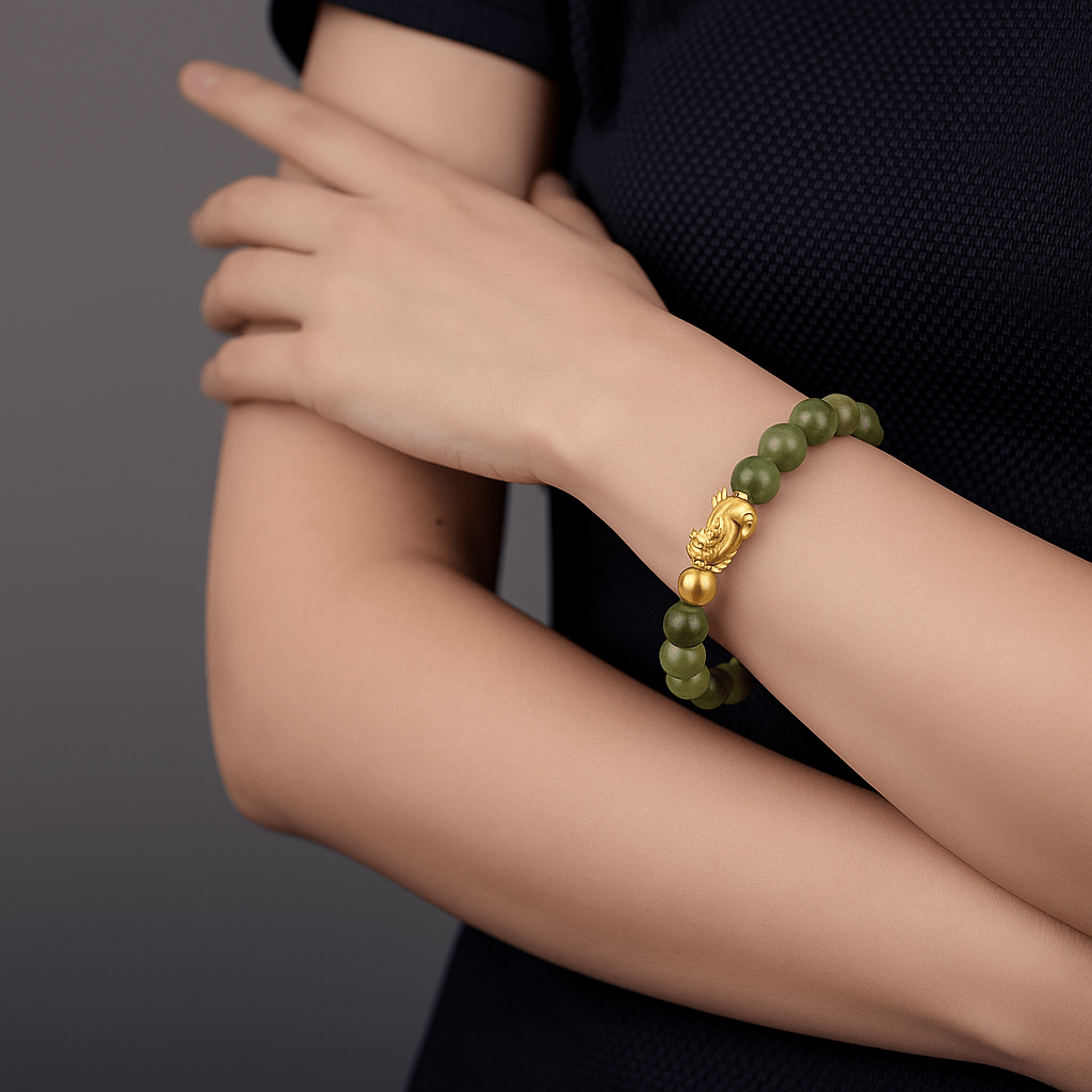 Natural Green Jade with Gold Pixiu - Eat.Read.Love.