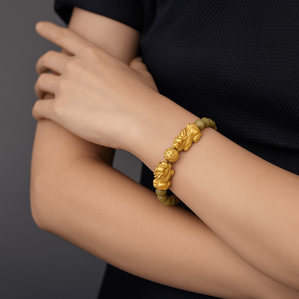 Natural Green Jade with Gold Pixiu - Eat.Read.Love.