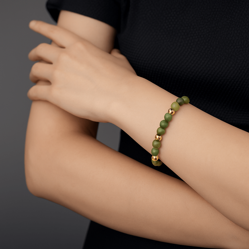 Natural Green Jade with Real Gold Bracelet - Eat.Read.Love.