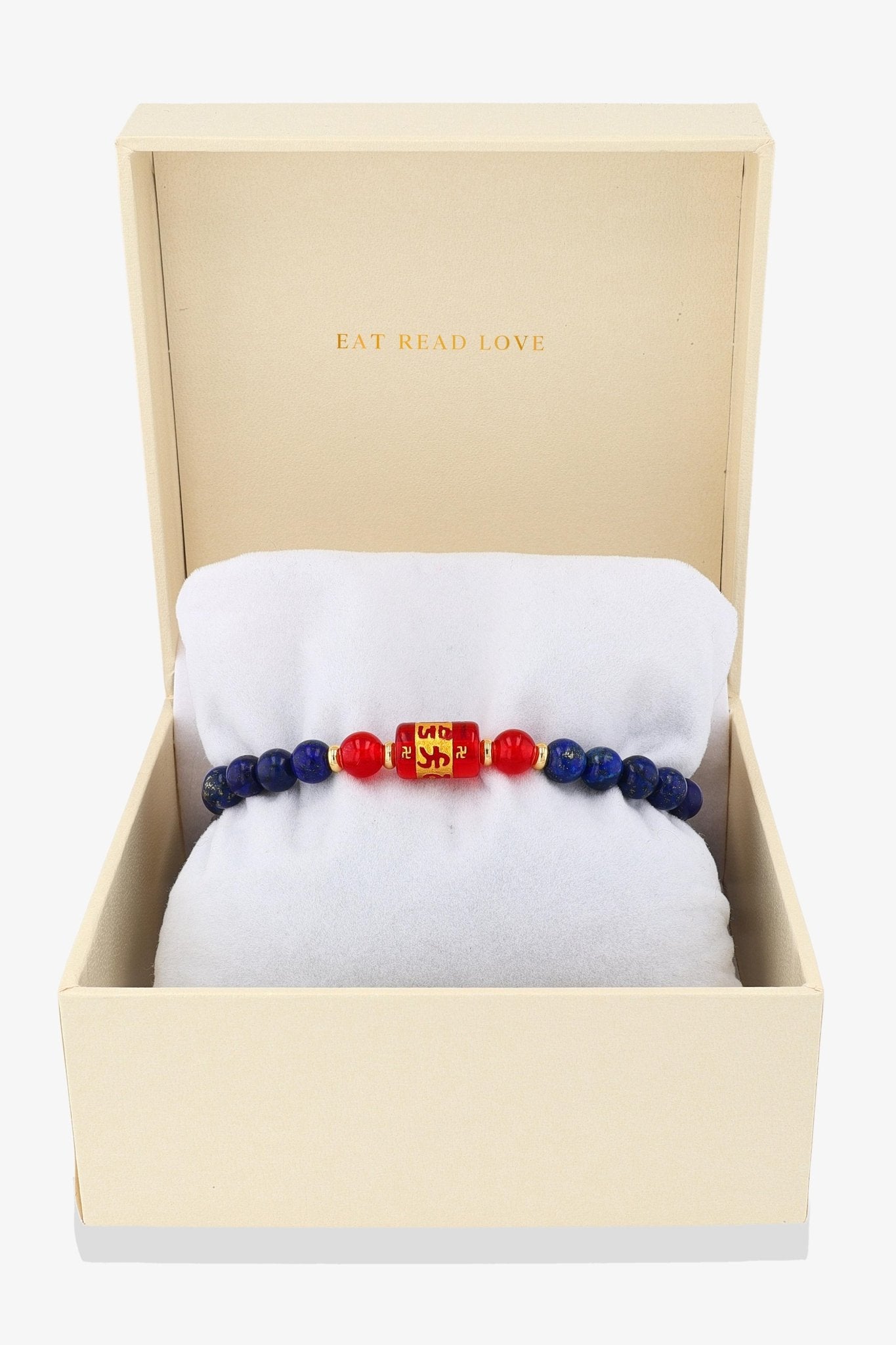 Natural Lapis Lazuli and Red Agate Mantra Prayer Feng Shui Bracelet - Eat.Read.Love.