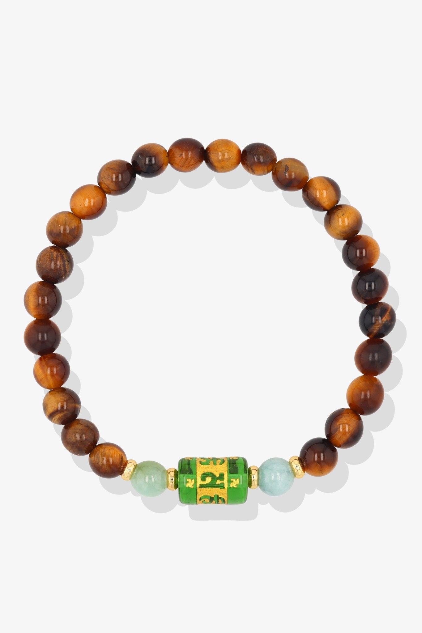 Natural Tigers Eye and Jade Mantra Prayer Feng Shui Bracelet - Eat.Read.Love.