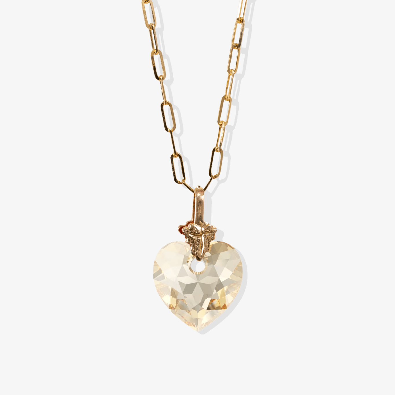 Petite Swarovski Xilion Champaign Crystal Heart with REAL 14k Gold Paperclip Necklace - Eat.Read.Love.