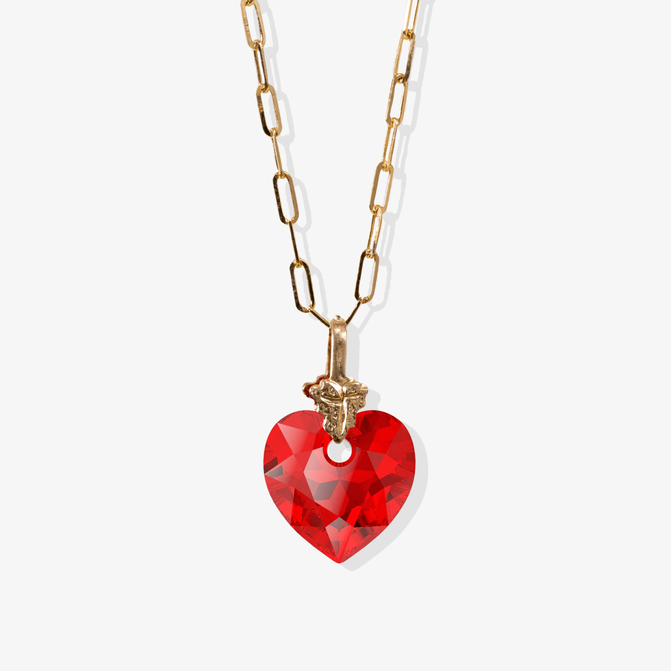 Petite Swarovski Xilion Red Crystal Heart with REAL 14k Gold Paperclip Necklace - Eat.Read.Love.