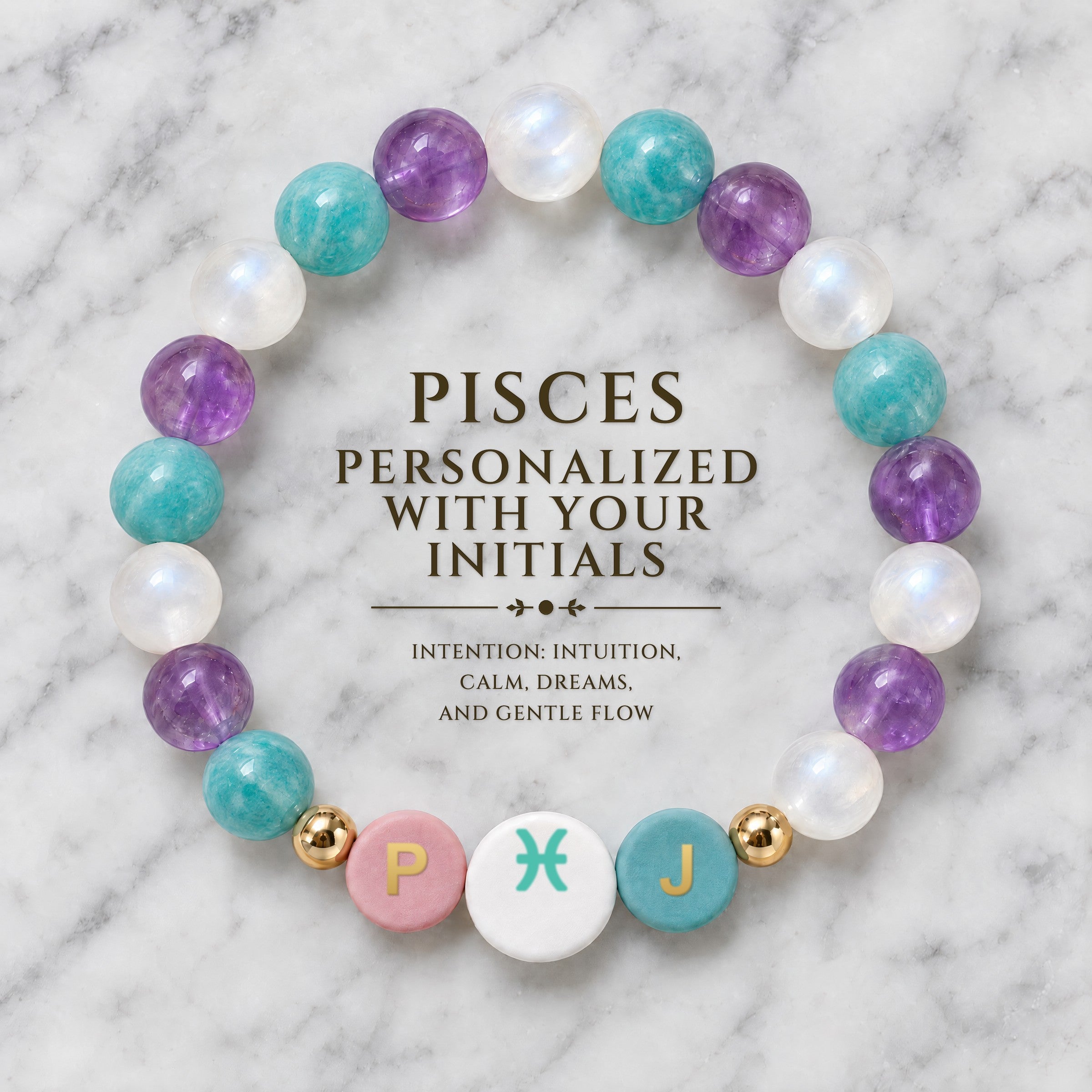 Pisces Initial Charm Bracelet