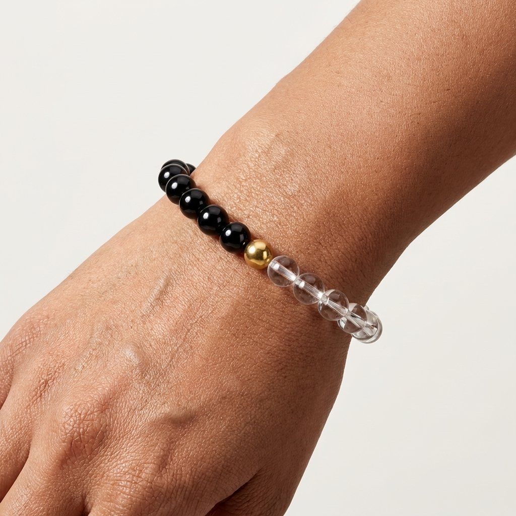 Black Obsidian & Clear Quartz Dual Energy Protection Crystal Bracelet