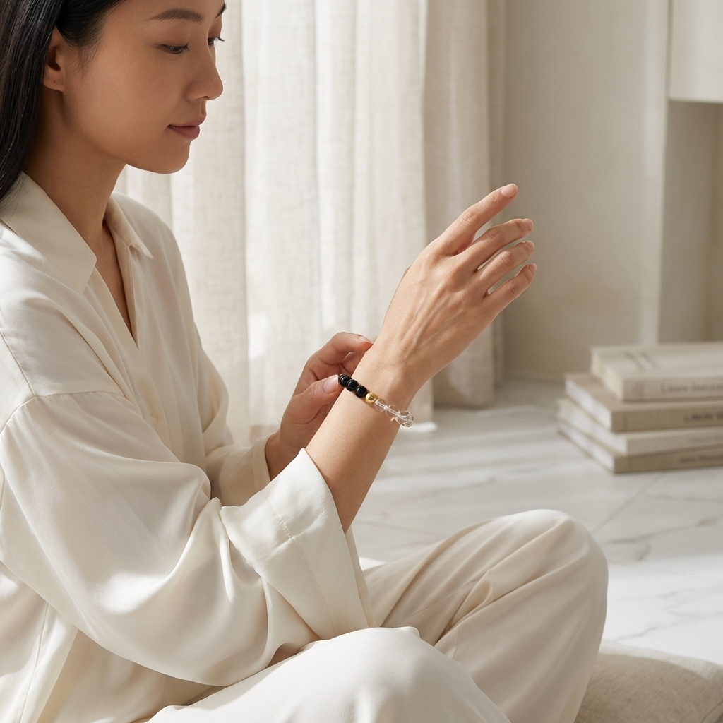 Black Obsidian & Clear Quartz Dual Energy Protection Crystal Bracelet