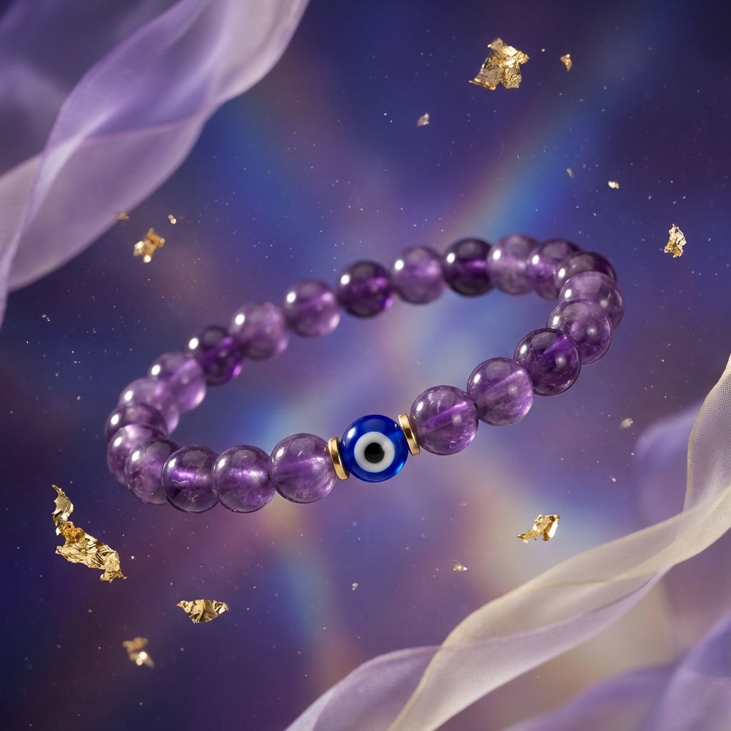 Aquarius Evil Eye Amethyst Crystal Protection Bracelet