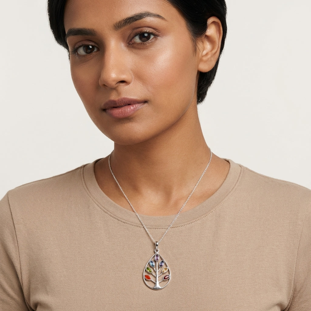 Tree Of Life Sterling Silver Gemstone Necklace