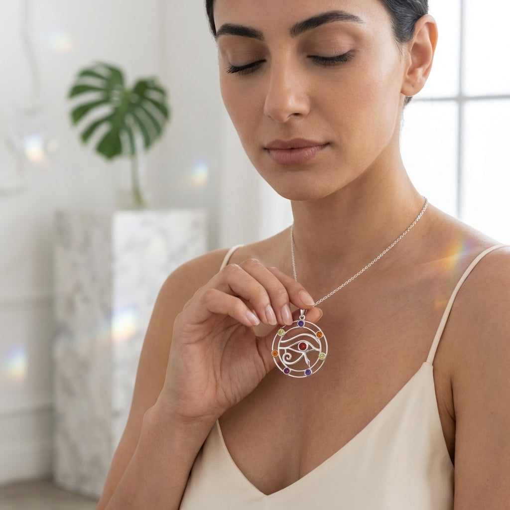 Eye Of Horus Sterling Silver Gemstone Necklace