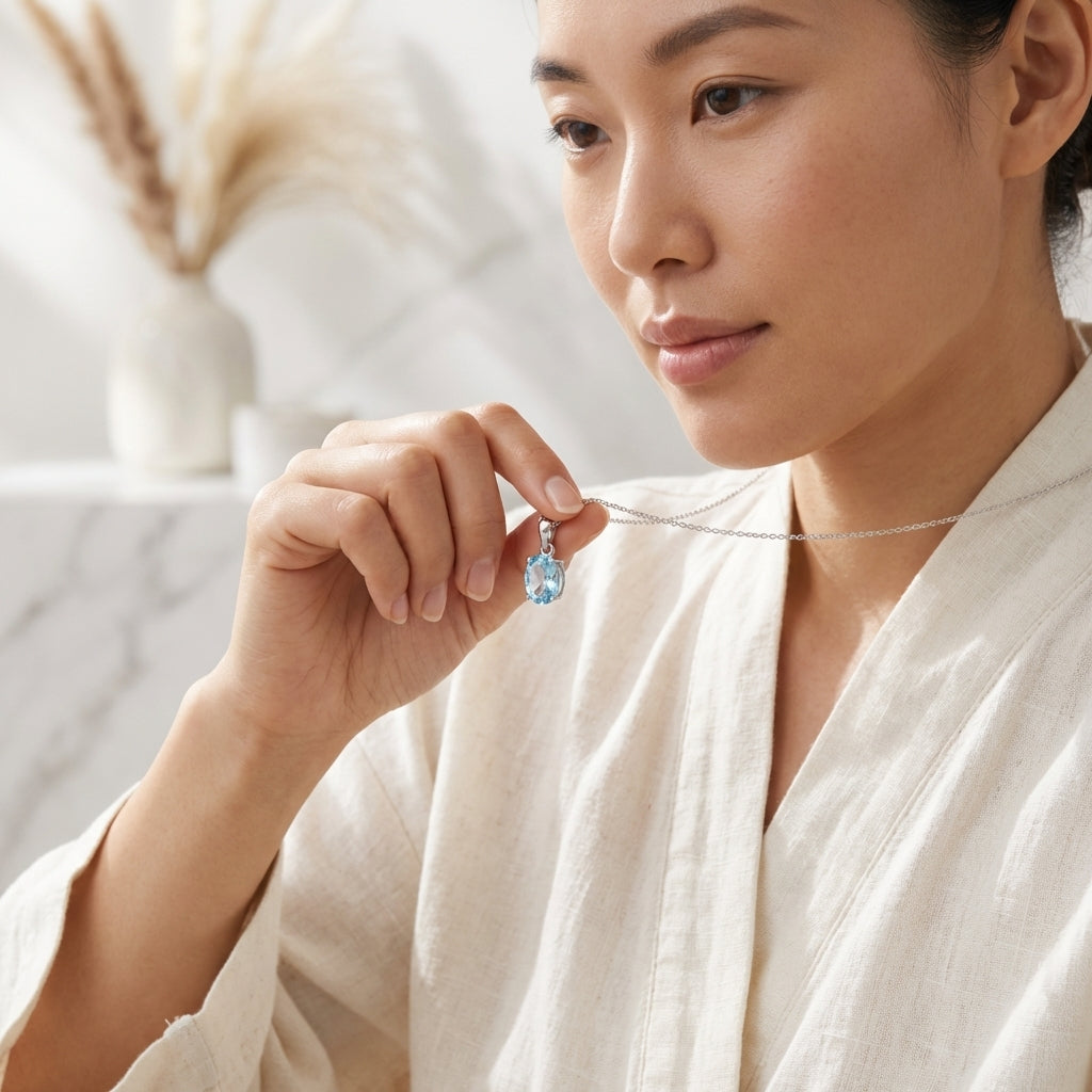 High Quality Blue Topaz Sterling Silver Gemstone Necklace