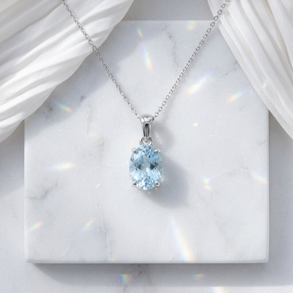 High Quality Blue Topaz Sterling Silver Gemstone Necklace