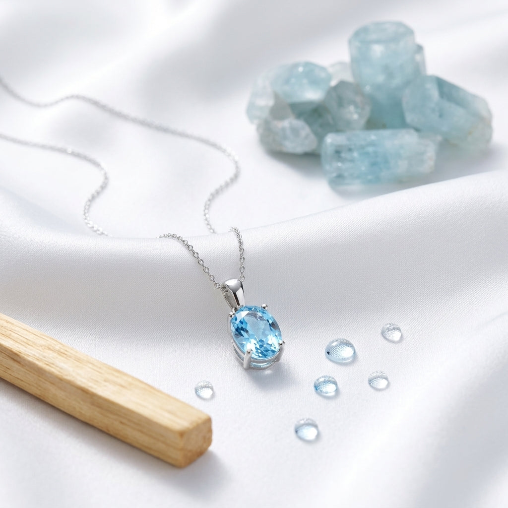 High Quality Blue Topaz Sterling Silver Gemstone Necklace