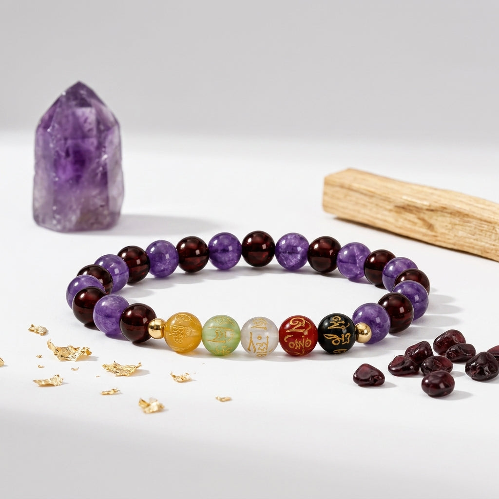 Wealth Expansion Bracelet Grade AA Garnet & Amethyst with Real Gold