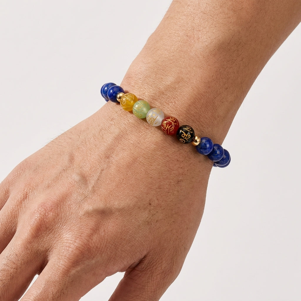 Cancer Expansion Bracelet Lapis Lazuli with Real Gold