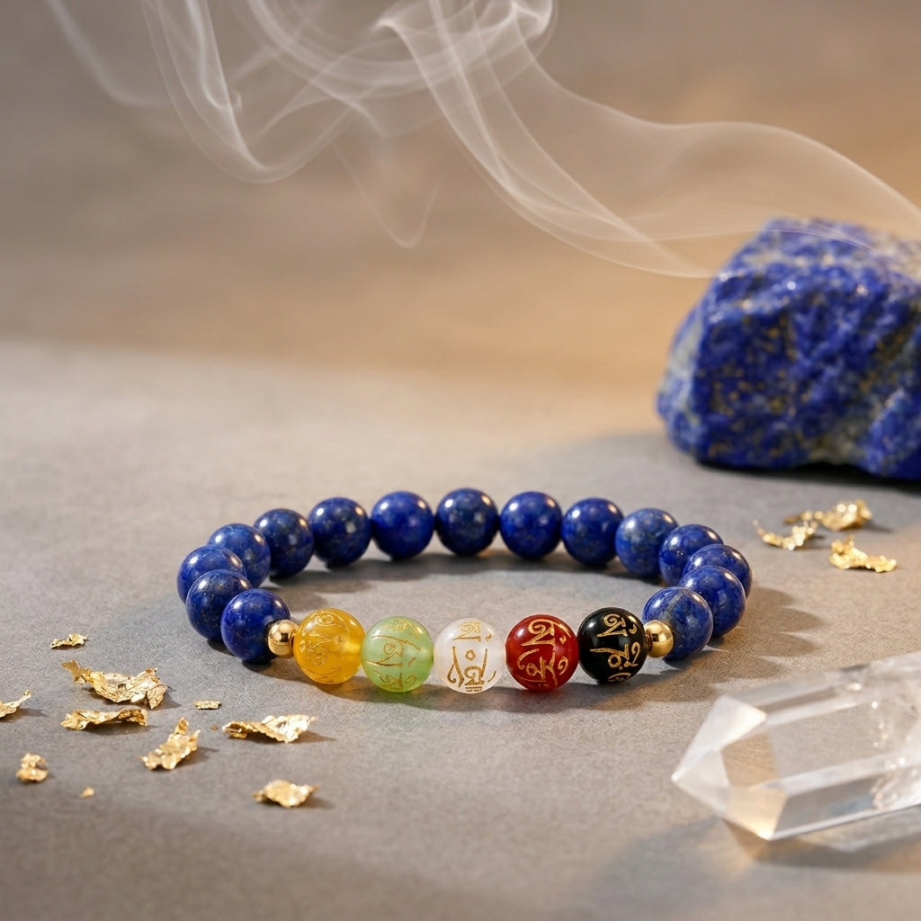 Cancer Expansion Bracelet Lapis Lazuli with Real Gold
