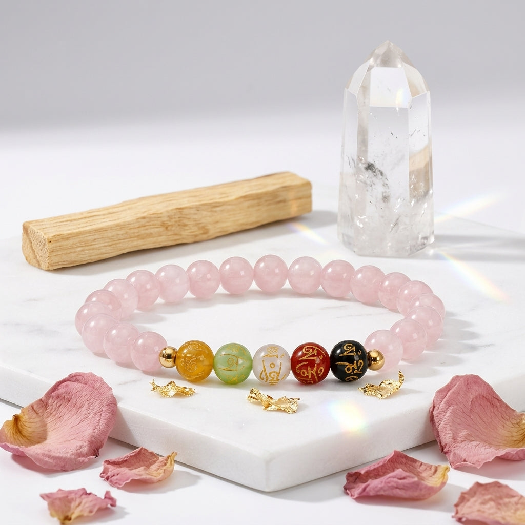Libra Expansion Bracelet Rose Quartz with Real Gold