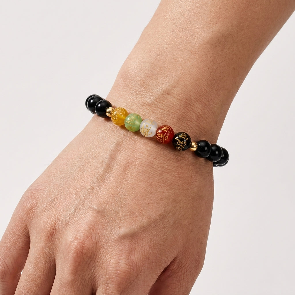 Capricorn Expansion Bracelet Black Obsidian with Real Gold