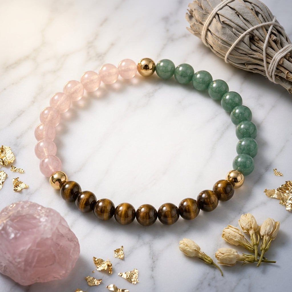 Full Moon Manifestation Bracelet – Rose Quartz, Green Aventurine & Tiger's Eye