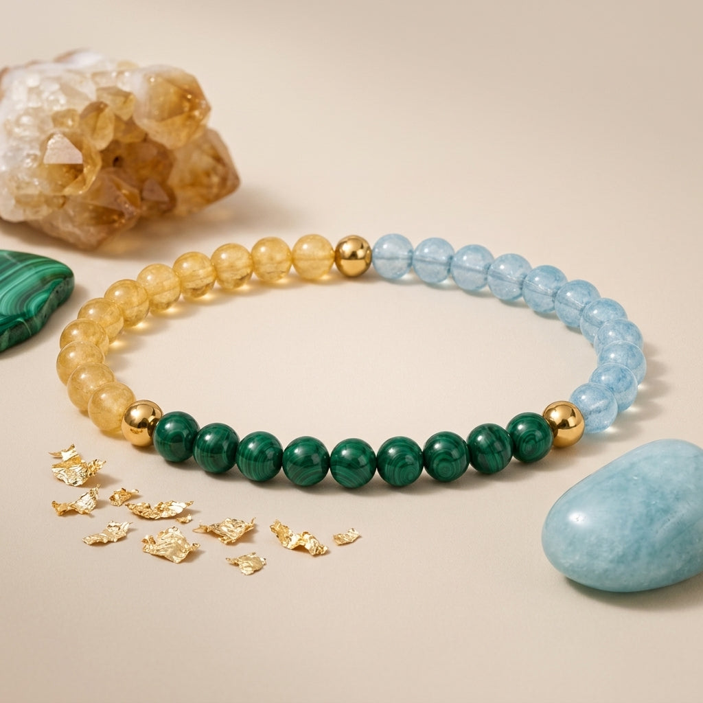 Full Moon Manifestation Bracelet – Citrine, Aquamarine & Malachite