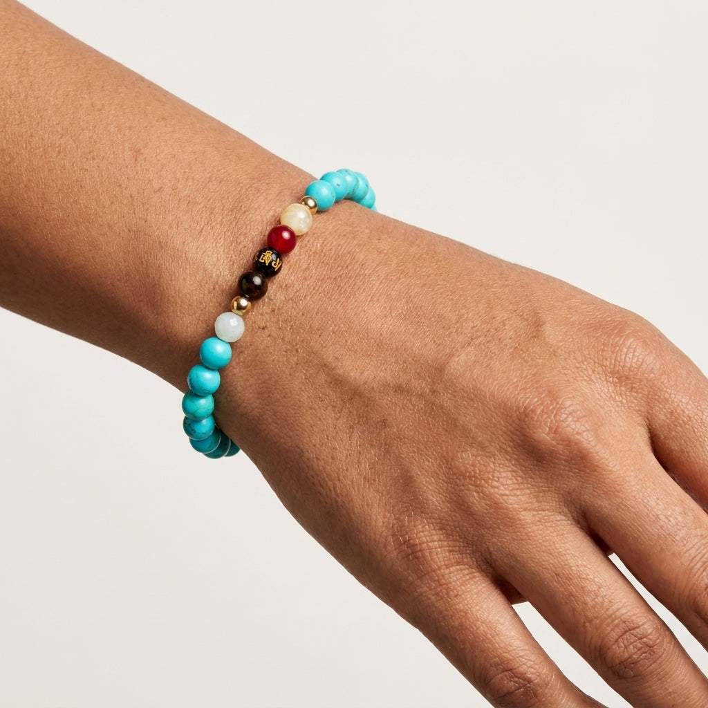 Turquoise Mega Atttraction Lucky 7 Gemstone Bracelet With REAL Gold