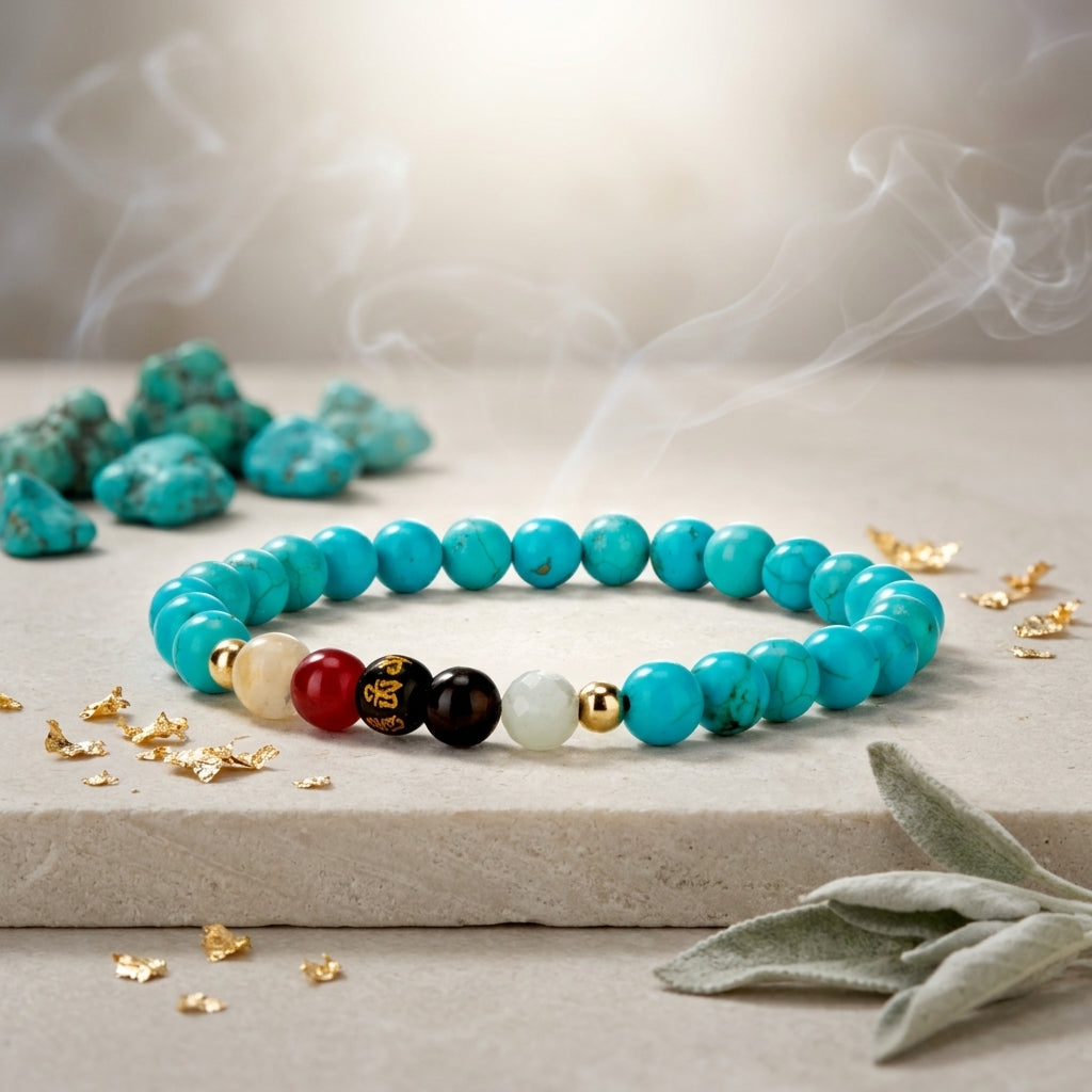 Turquoise Mega Atttraction Lucky 7 Gemstone Bracelet With REAL Gold