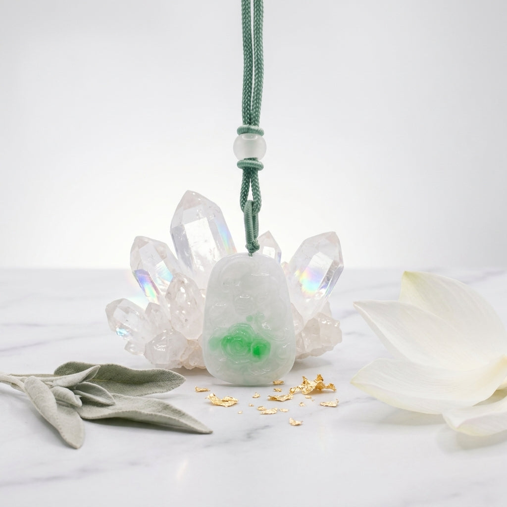 Genuine Grade AA White Jade Jadeite Flower Pendant (HIGH QUALITY)