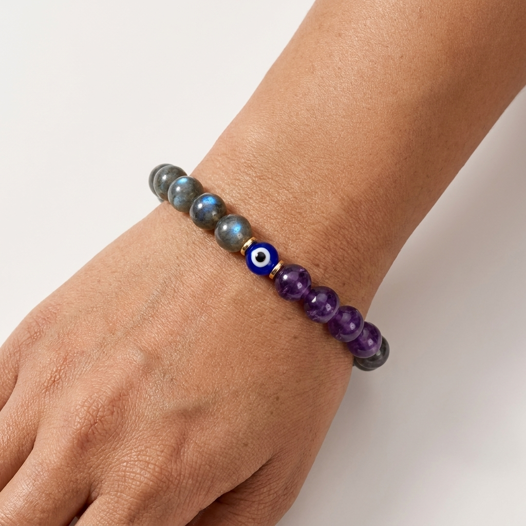 Mystic Eclipse Transformation Labradorite and Amethyst Bracelet
