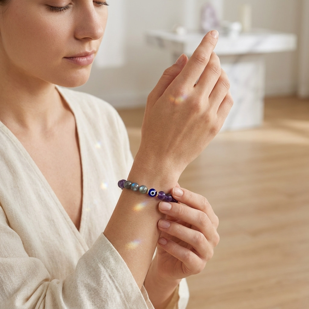 Mystic Eclipse Transformation Labradorite and Amethyst Bracelet