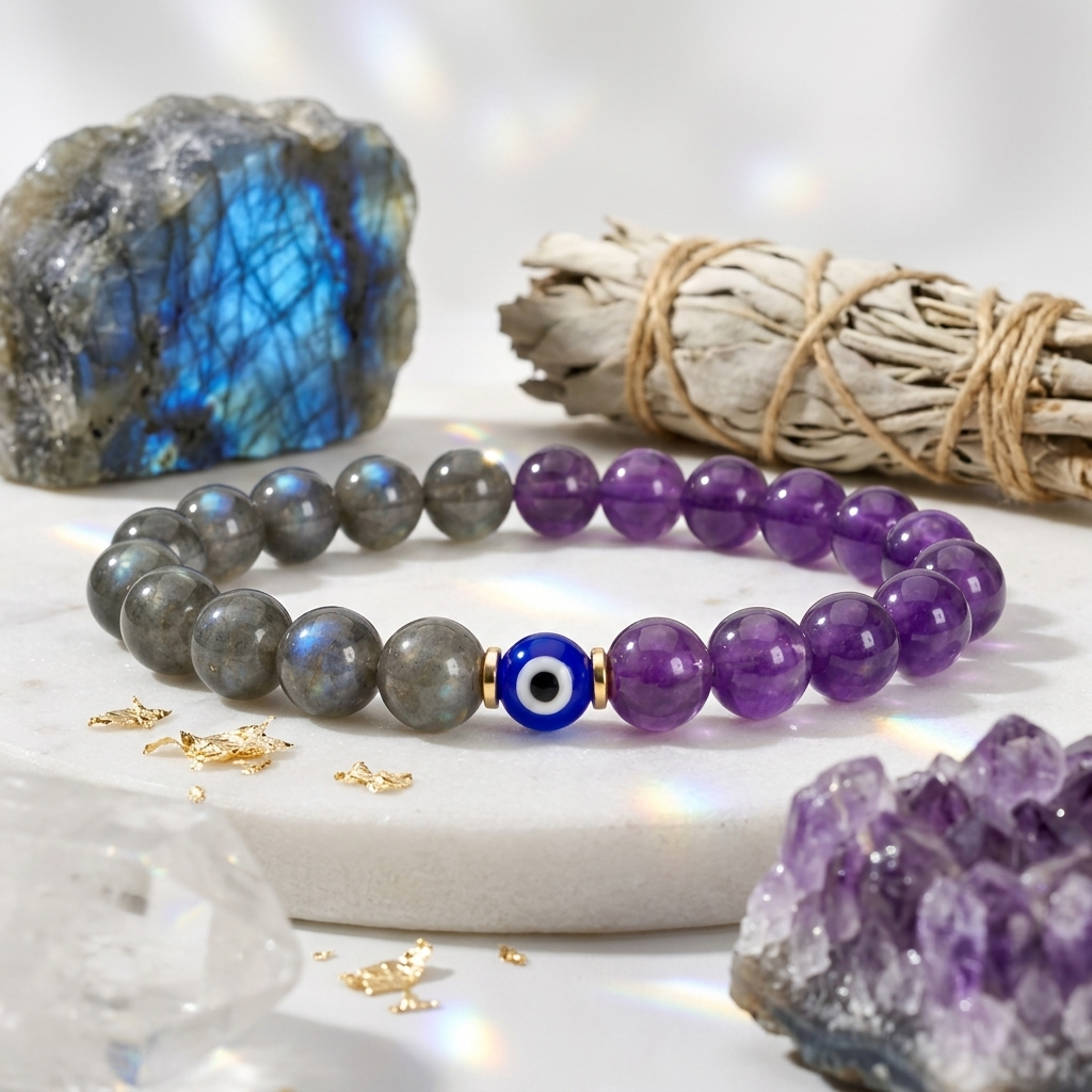 Mystic Eclipse Transformation Labradorite and Amethyst Bracelet
