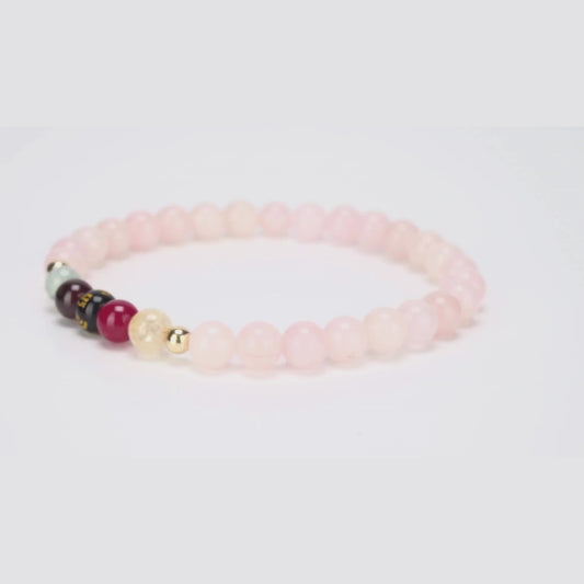 Rose Quartz Mega Love Lucky 7 Gemstone Bracelet With REAL Gold