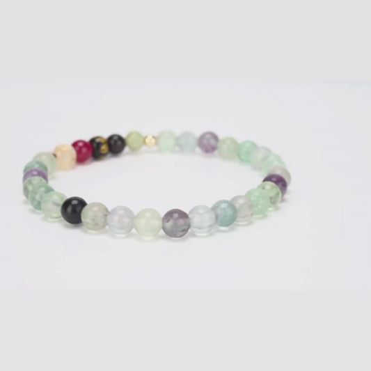 Fluorite Mega Happiness Lucky 7 Gemstone Bracelet With REAL Gold